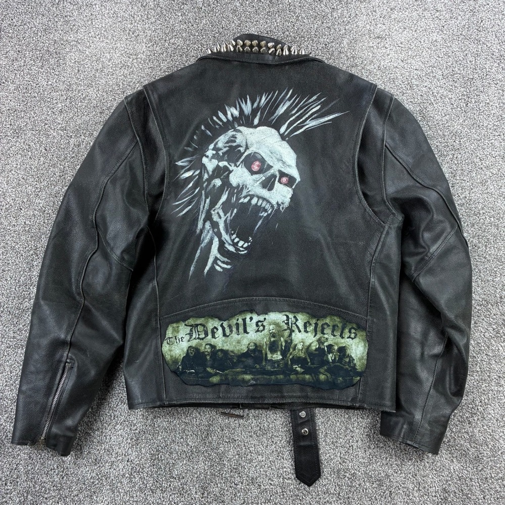 Vintage Allstate Leather Punk Jacket Mens M Black Studded Punk Biker Skeleton